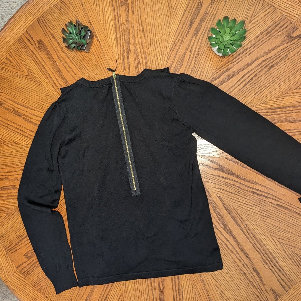 Virginia Taylor Black Silk Ruffle Swiftie Zip Up Back Sweater